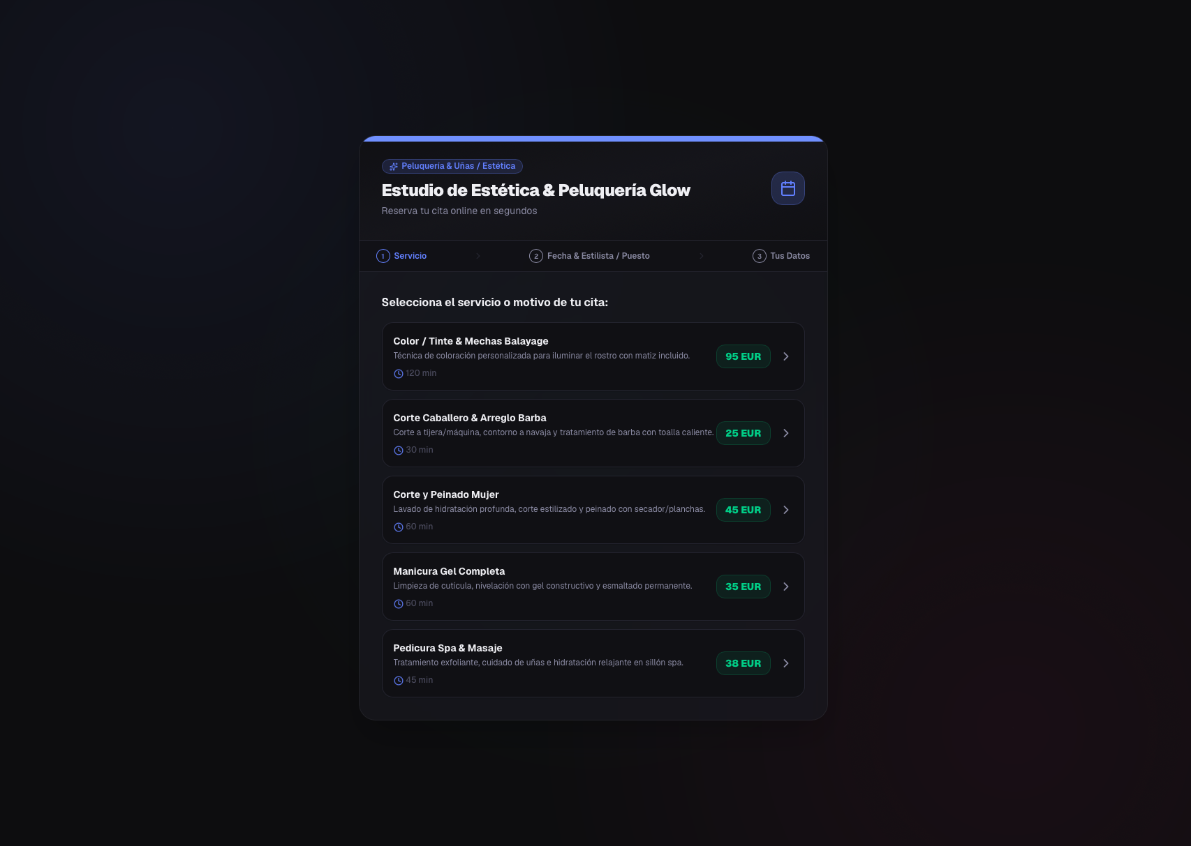 Gestor de Reservas — widget de reserva